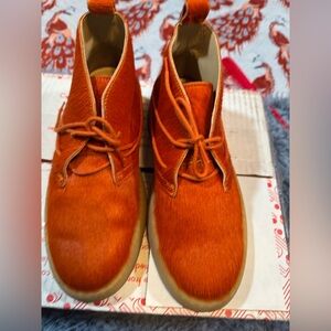 Preowned Zara x Clarks Cow Hair Ankle Desert Boots in Orange Size 38